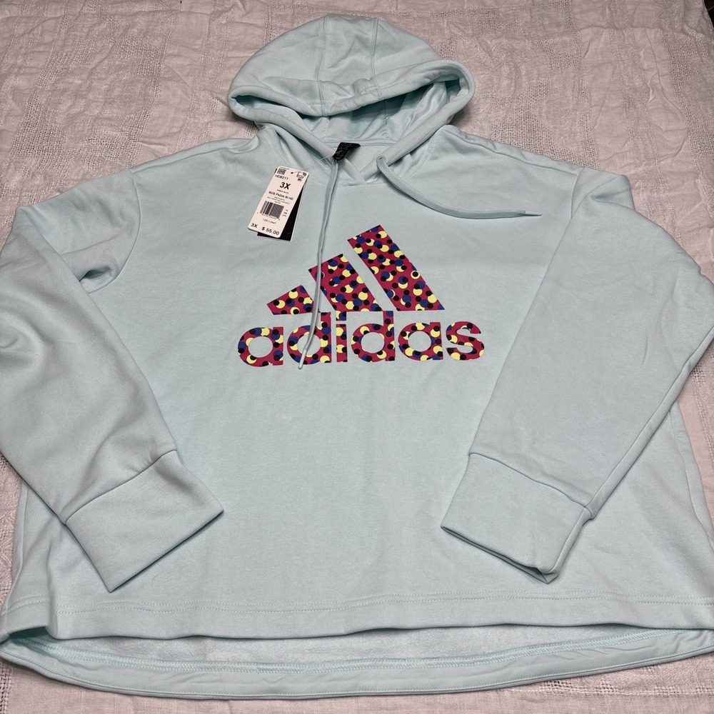 NWT WOMANS 3XL ADIDAS POLKA DOT LOGO HOODIE Sweatshirt Mint